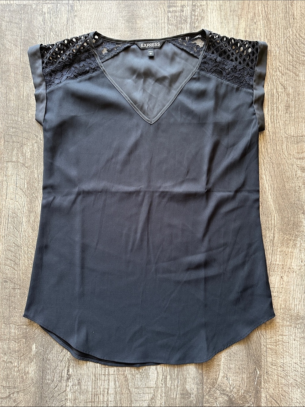 Express Black V-Neck Lace & Cutout Shoulder Blouse